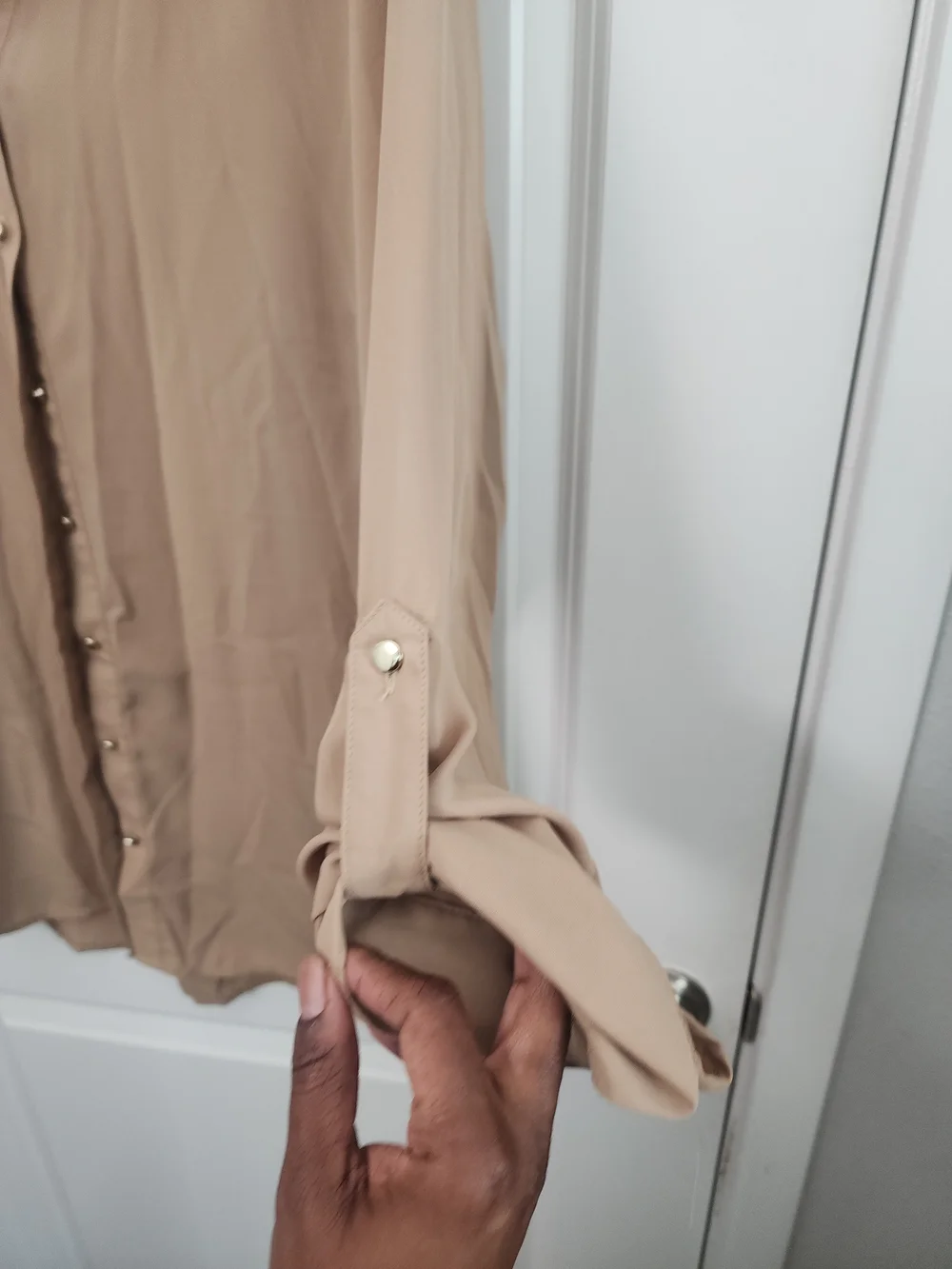 5/$30 Ashley Stewart Beige Button-Down Shirt - Picture 3 of 5